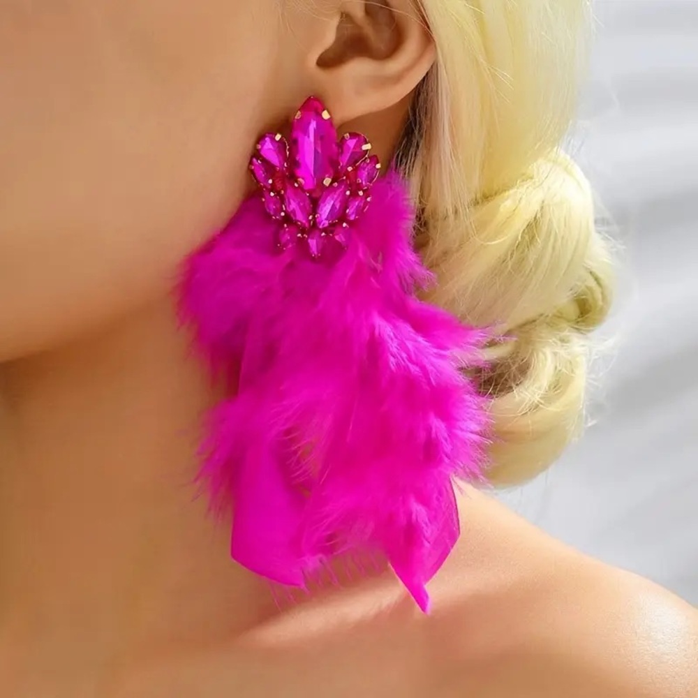 Vibrant Pink Feather Earrings